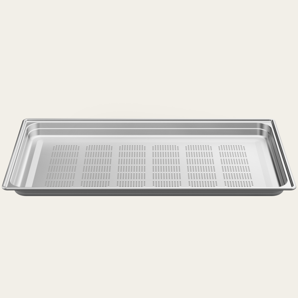 Stainless steel tray perforated, W 629 x D 370 x H 28 mm