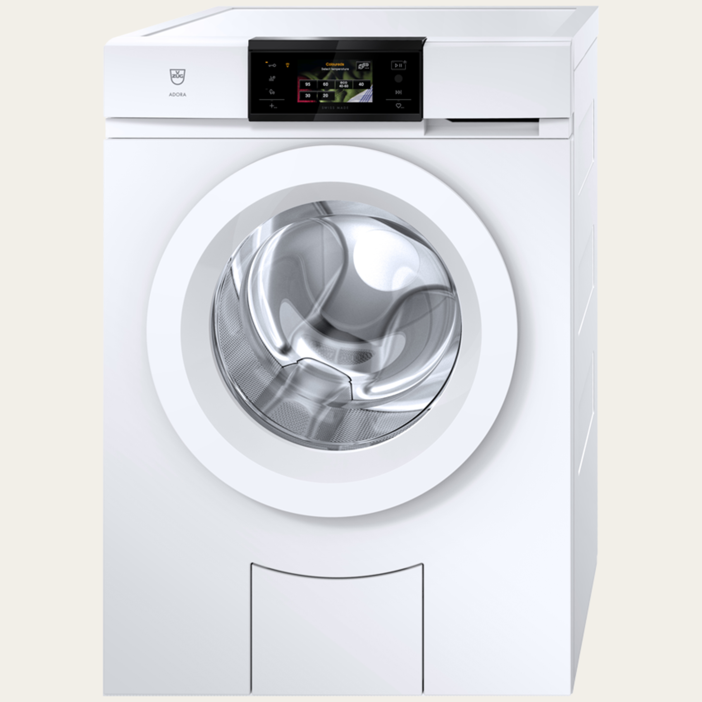 V-ZUG Washing machine AdoraWash V2000, Door hinge: Left, V-ZUG-Home, Door design: White, Full-colour graphic display, touchscreen, Nominal capacity: 8 kg