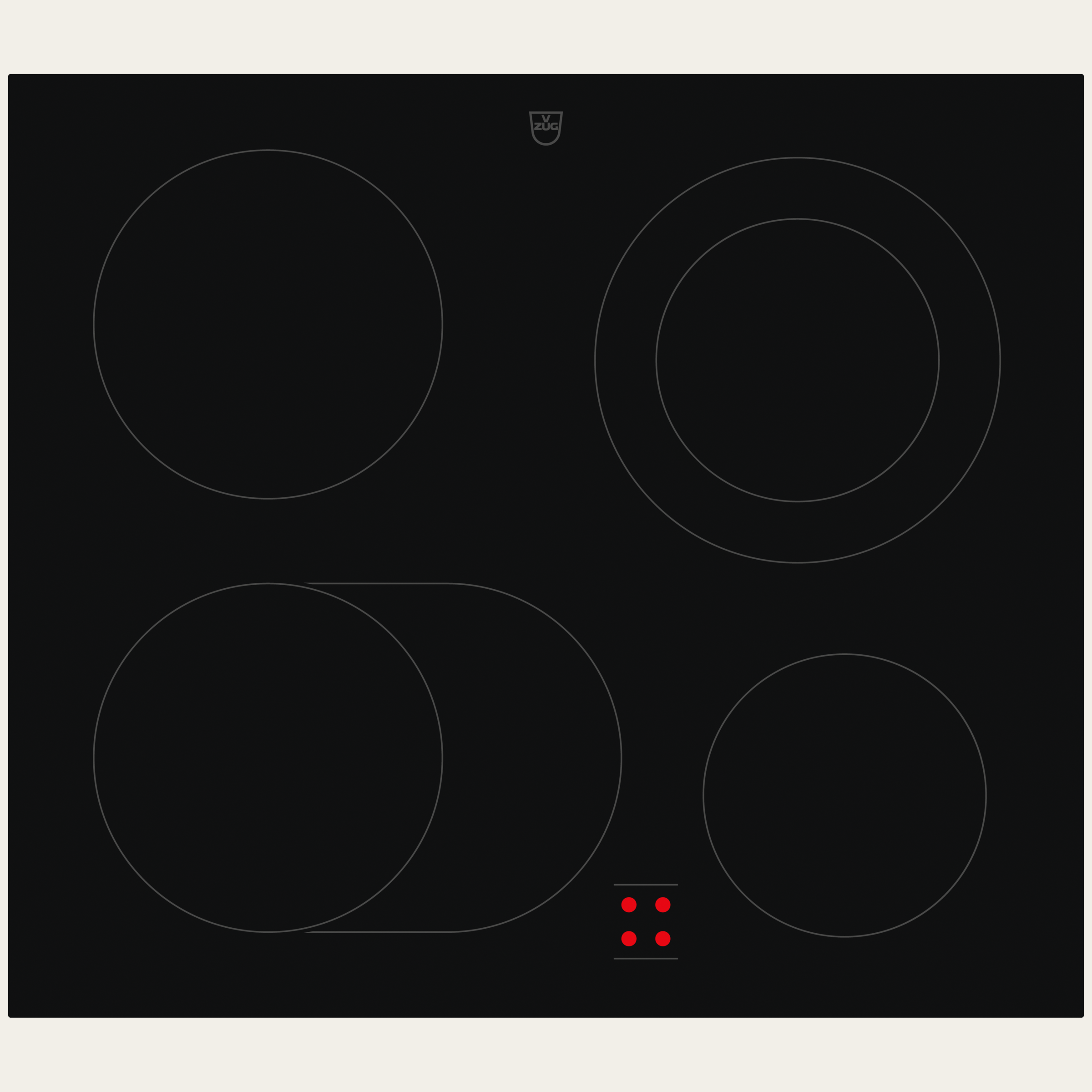 V-ZUG Table de cuisson CookTop V400 E604, Corps de chauffe à rayonnement, Norme largeur: 60 cm, BlackDesign, DualDesign, Commande externe de la cuisinière, Zones de cuisson: 4