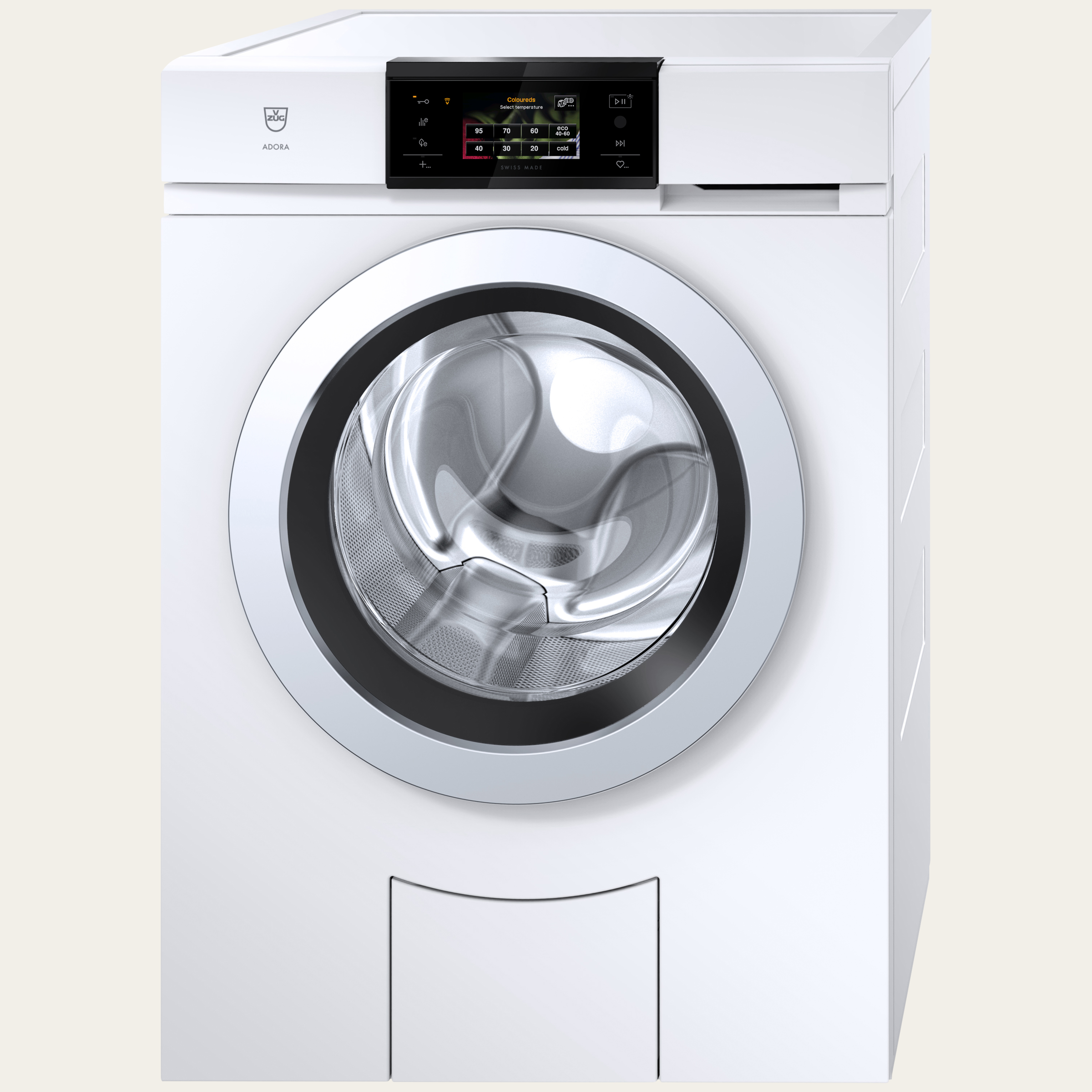 V-ZUG Washing machine AdoraWash V6000, Door hinge: Right, V-ZUG-Home, Door design: Stainless steel, Full-colour graphic display, touchscreen, Nominal capacity: 8 kg